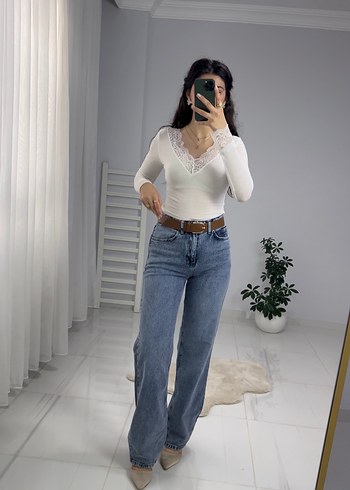 Dantel Detaylı Beyaz Kadın Günlük Jean - Görsel 6