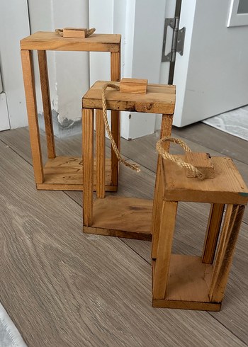 Bej Ahşap Mumluk Seti