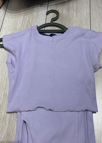 Mor Kız Çocuk Keten Salaş Tişört - Görsel 3