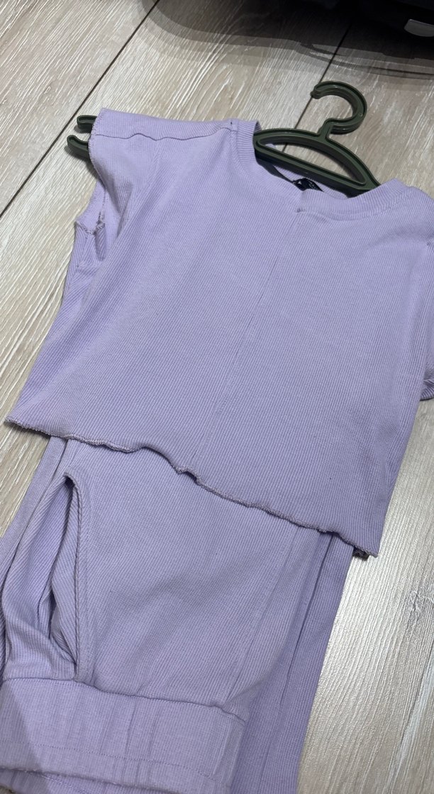 Mor Kız Çocuk Keten Salaş Tişört - Görsel 4