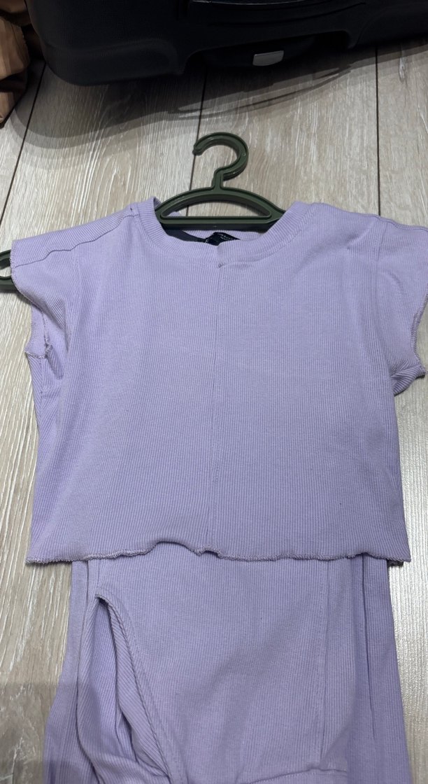 Mor Kız Çocuk Keten Salaş Tişört - Görsel 3