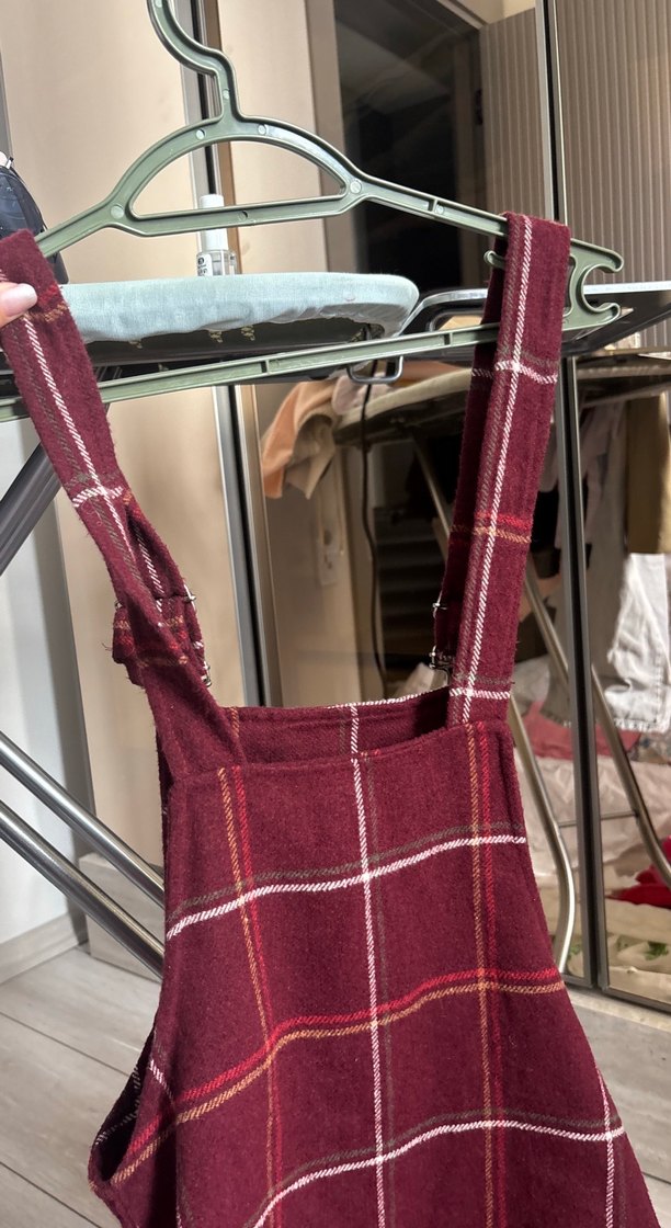 Bordo Kareli Kemerli Kız Salopet - Görsel 2