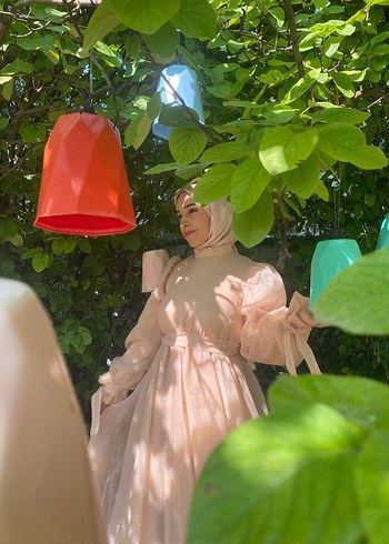 Bej Drapeli Bohem Uzun Kadın Elbise - Görsel 2