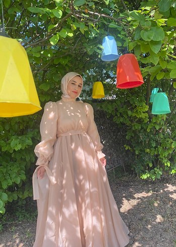 Bej Drapeli Bohem Uzun Kadın Elbise - Görsel 3