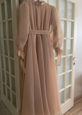 Bej Drapeli Bohem Uzun Kadın Elbise - Görsel 4