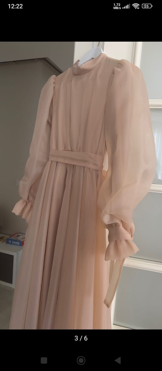 Bej Drapeli Bohem Uzun Kadın Elbise - Görsel 5