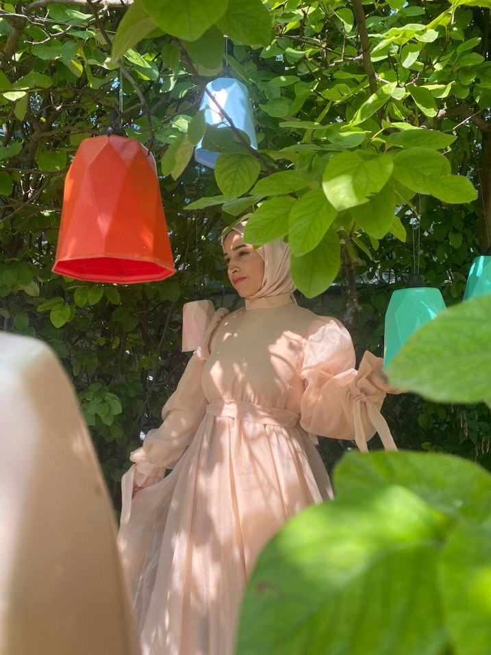 Bej Drapeli Bohem Uzun Kadın Elbise - Görsel 2