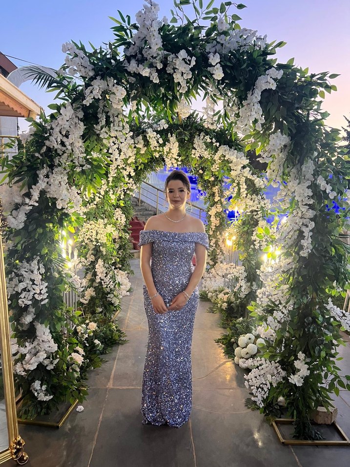 Lila Simli Uzun Abiye Elbise - Görsel 2