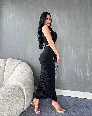 Lovefab Büzgülü Crop Etek Takım