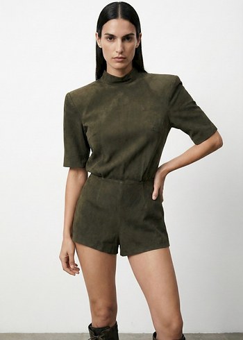 Kadın Haki Mini Süet Tulum - Görsel 2