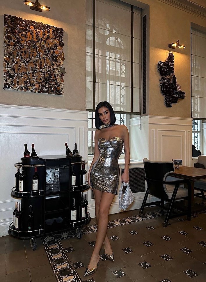 Parlak Yılan Derisi Desenli Deri Mini Elbise - Görsel 4