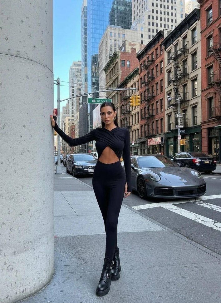 Siyah Uzun Kollu Kadın Tulum - Görsel 2