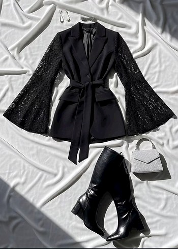 İspanyol Dantel Kol Ceket Elbise - Görsel 3