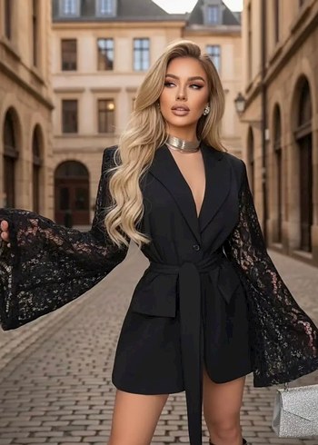 İspanyol Dantel Kol Ceket Elbise - Görsel 2