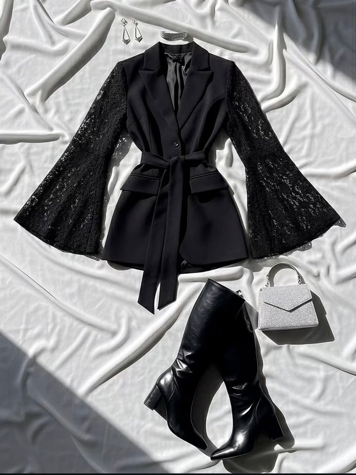 İspanyol Dantel Kol Ceket Elbise - Görsel 3