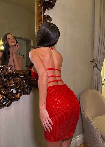 Parlak Pul Detaylı Kırmızı Mini Elbise - Görsel 2