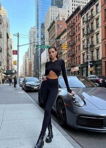 Siyah Kadın Dar Kesim Midi Tulum - Görsel 2