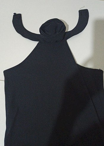 yakası gül detaylı Siyah Uzun Abiye Elbise - Görsel 5