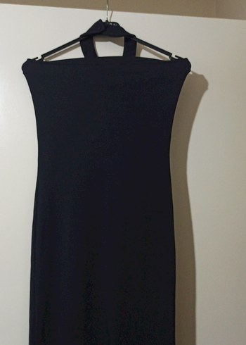 yakası gül detaylı Siyah Uzun Abiye Elbise - Görsel 3