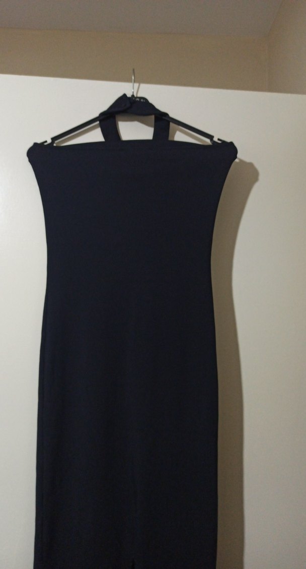 yakası gül detaylı Siyah Uzun Abiye Elbise - Görsel 3