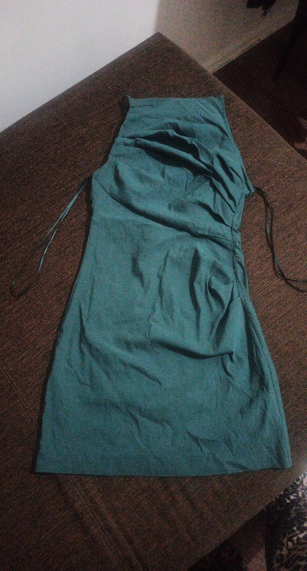 Yeşil Drapeli Straplez mini Elbise - Görsel 3