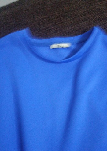 Mavi Crop Sweatshirt Uzun Kollu Salaş Kesim - Görsel 3