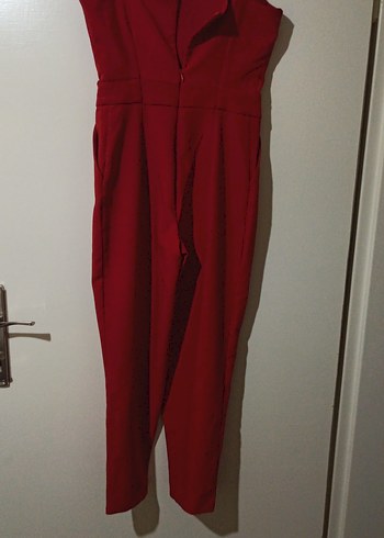 Kırmızı Askısız Kemerli Kadın Tulum - Görsel 2