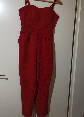 Kırmızı Askısız Kemerli Kadın Tulum - Görsel 3