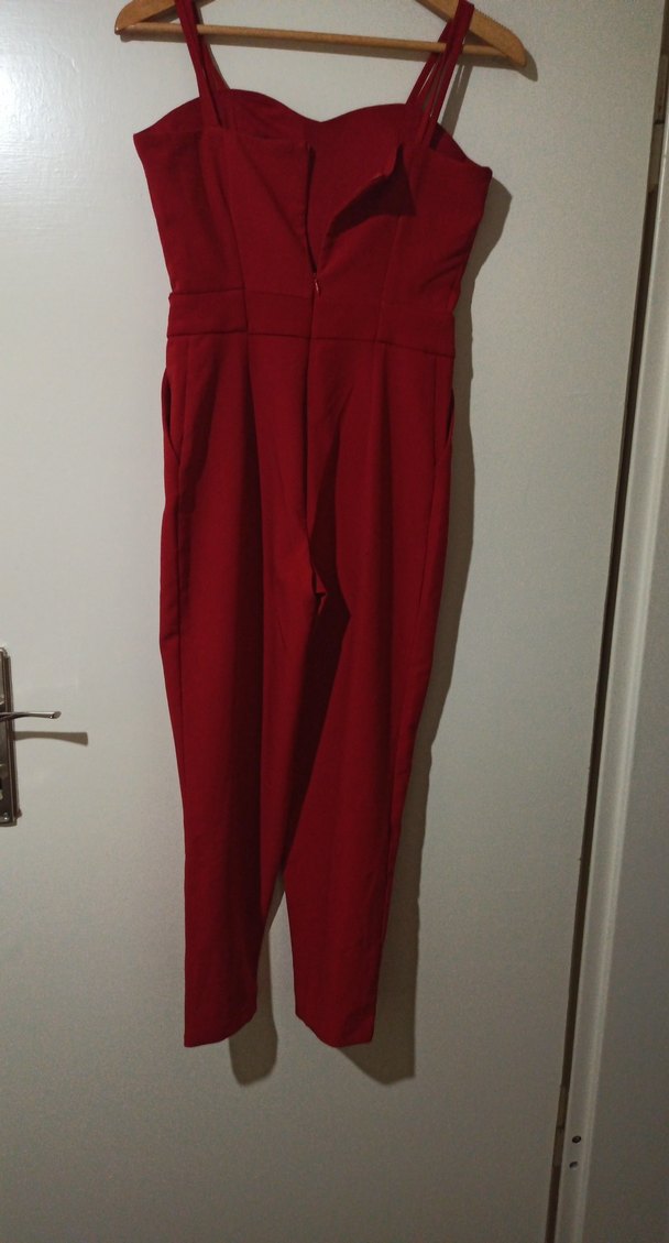 Kırmızı Askısız Kemerli Kadın Tulum - Görsel 2