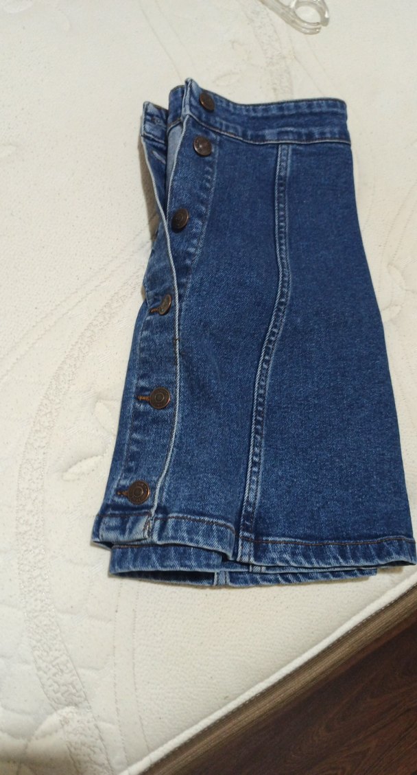 Düğmeli Mavi Kot Mini Etek - Görsel 3