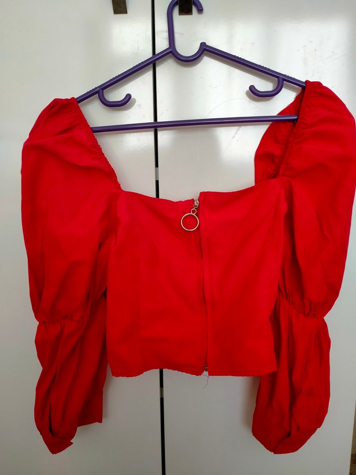 Kadın Kırmızı Drapeli Mini Bluz - Görsel 2