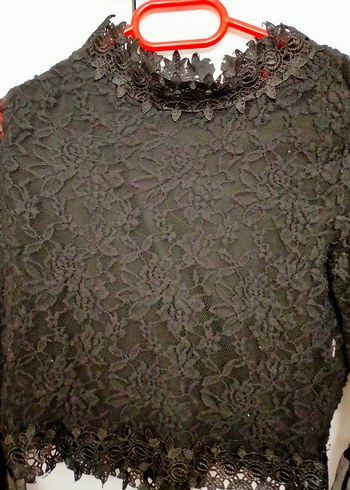 Dantelli Siyah Gotik Mini Bluz - Görsel 2