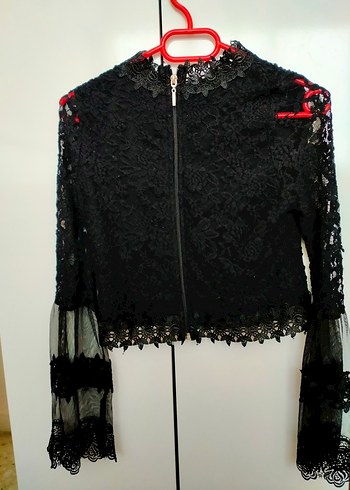 Dantelli Siyah Gotik Mini Bluz - Görsel 4