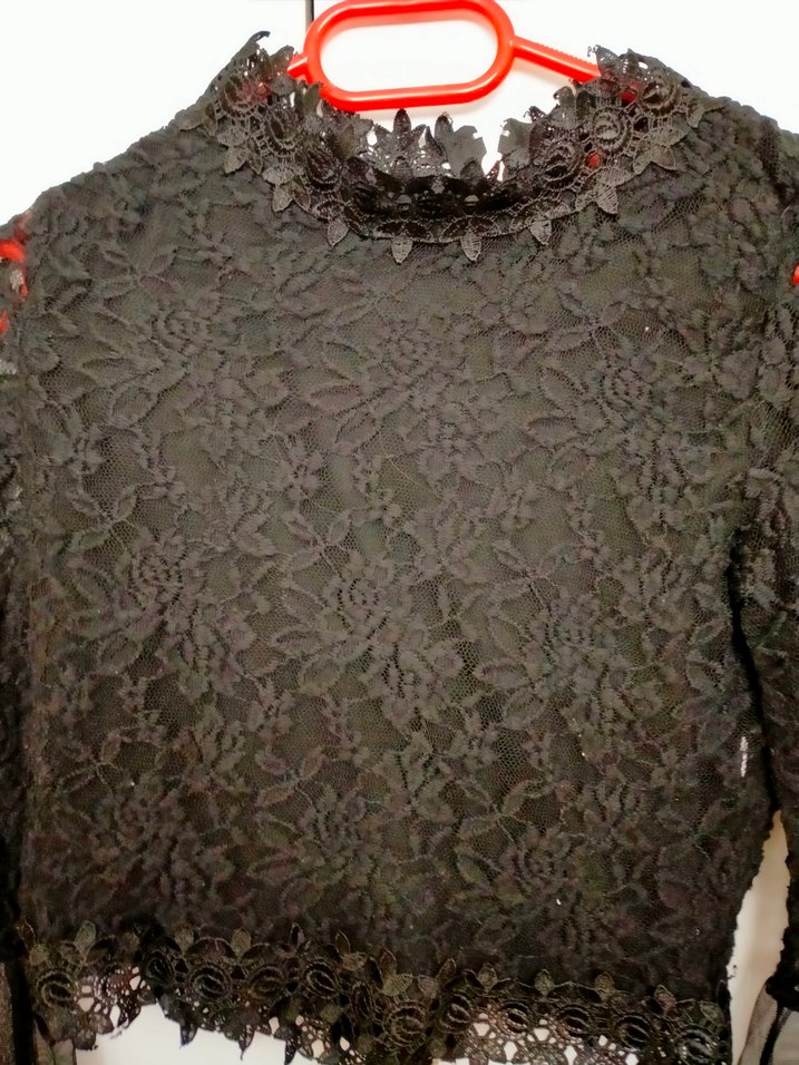 Dantelli Siyah Gotik Mini Bluz - Görsel 2