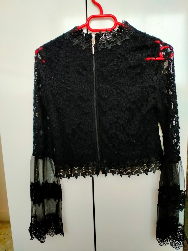 Dantelli Siyah Gotik Mini Bluz - Görsel 4