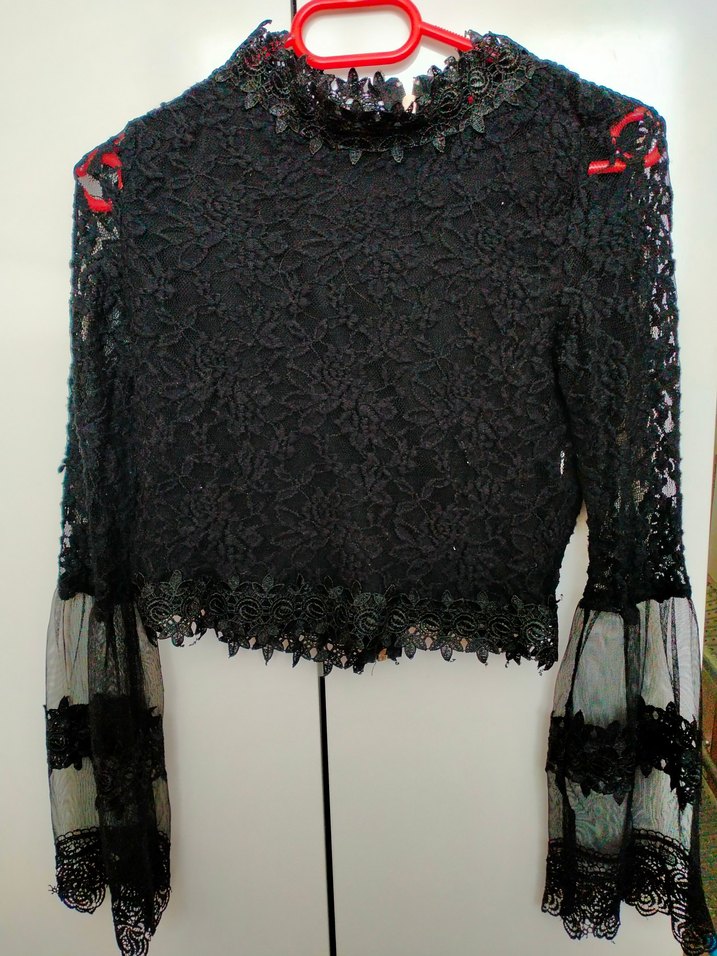 Dantelli Siyah Gotik Mini Bluz - Görsel 3