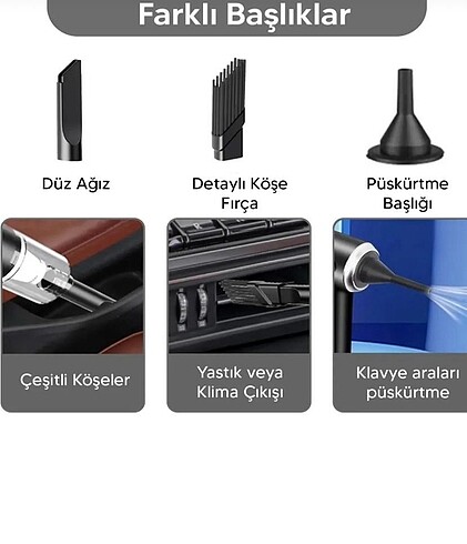 Çift Fonksiyonlu Araç içi ve Ev Kullanımına Uygun Şarjlı El Süpü - Görsel 3