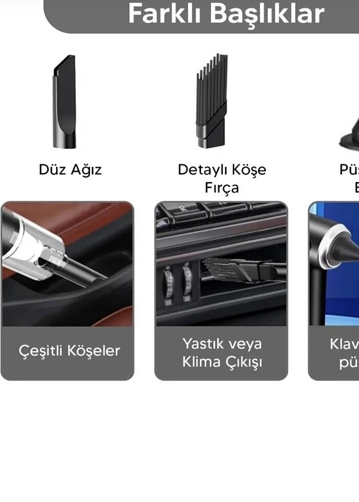 Çift Fonksiyonlu Araç içi ve Ev Kullanımına Uygun Şarjlı El Süpü - Görsel 3