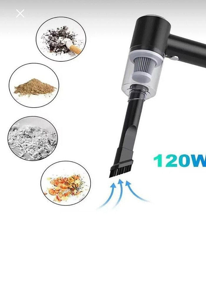 Çift Fonksiyonlu Araç içi ve Ev Kullanımına Uygun Şarjlı El Süpü - Görsel 2