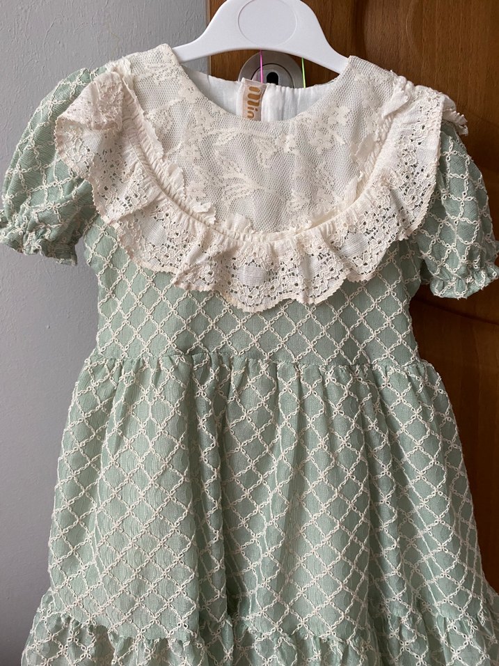 Yeşil Nakışlı Kız Çocuk Elbisesi - Görsel 2