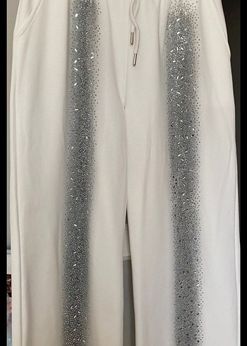 Kadın Beyaz Payetli Salaş Eşofman Altı - Görsel 2