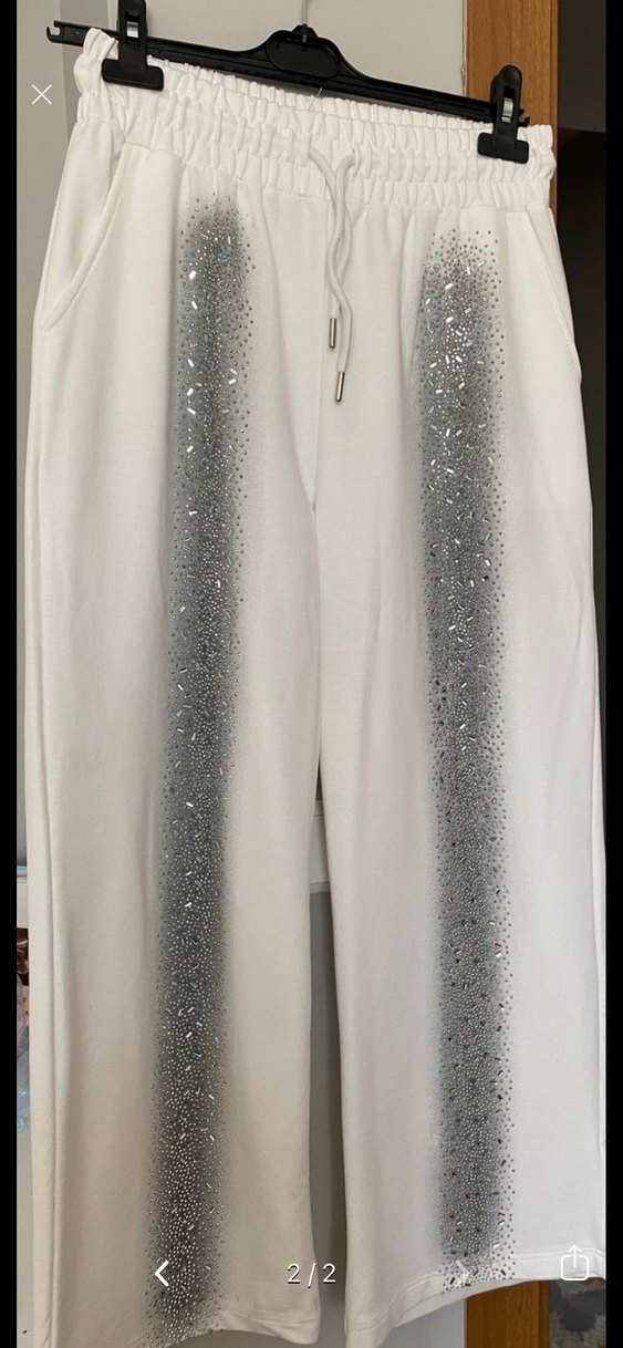 Kadın Beyaz Payetli Salaş Eşofman Altı - Görsel 2