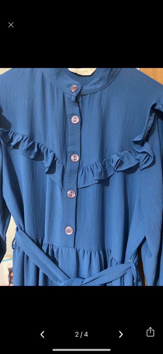 Mavi Uzun Kollu Fırfırlı Bohem Elbise - Görsel 2