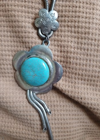 Accessorize Bohem Tarzı Gri Zincirli Turkuaz Kolye