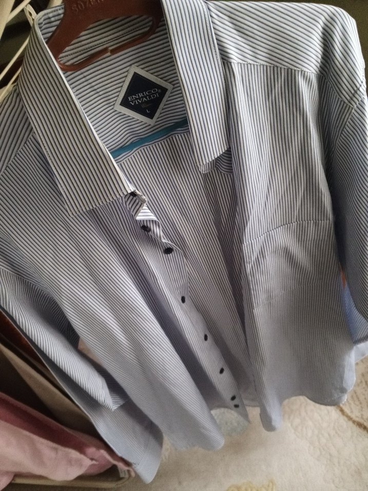 Gri Çizgili Erkek Uzun Kollu Gömlek - Görsel 5