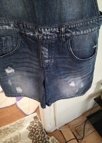 40 Beden Kadın Koyu Mavi Kısa Denim Salopet