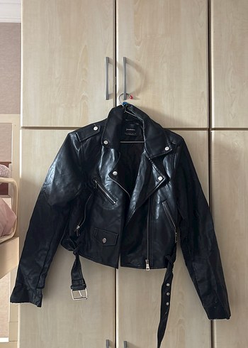 Kadın Siyah Deri Biker Ceket stradivarius
