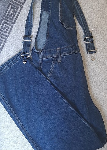 Kadın Lacivert Bol Kesim Denim Uzun Tulum