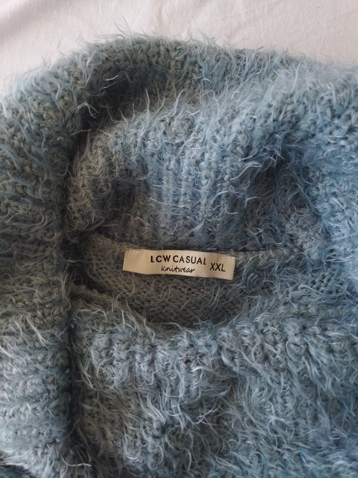 Mavi Yumuşak Peluş Dokulu Kadın Boğazlı Kazak - Görsel 5