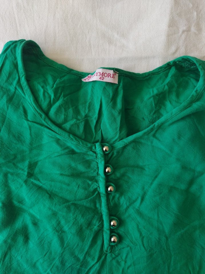 Düğmeli Uzun Kollu Yeşil Bluz - Görsel 3